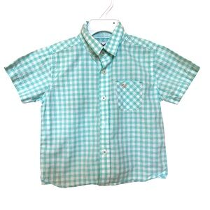 Ferrioni Boy’s Button-Down Shirt plaid short sleeve aquamarine size 3A